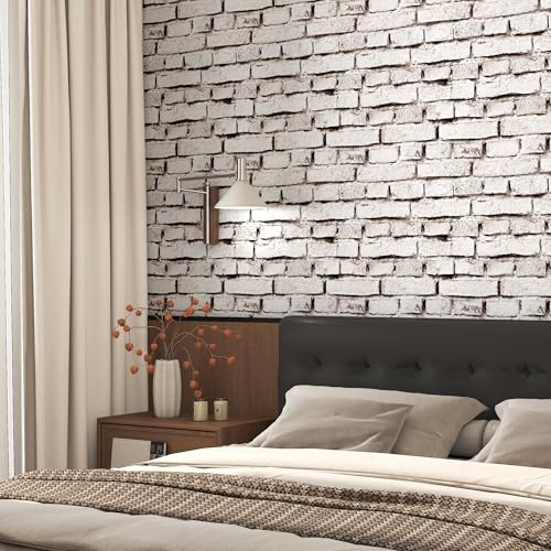 tiltil White Brick Wallpaper Peel and Stick Wallpaper 17.7" x 78.8" Brick Contact Paper Self Adhesive Wallpapers Removable Brick Countertop Contact paper for Cabinets Drawers Bathroom Wallpapers Vinyl Roll - Image 2