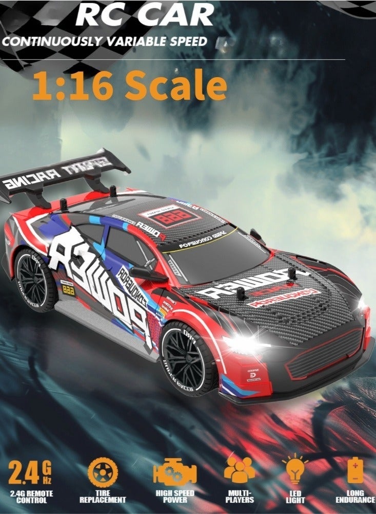 Wheels Remote Control Car Drift Car, 1:16 Scale Car, 2.4GHz 30KM/H High Speed Racing Sport Toy Cars With Lights, Racing And Drift Wheels For Adults Boys Girls Kids Gift - Image 4