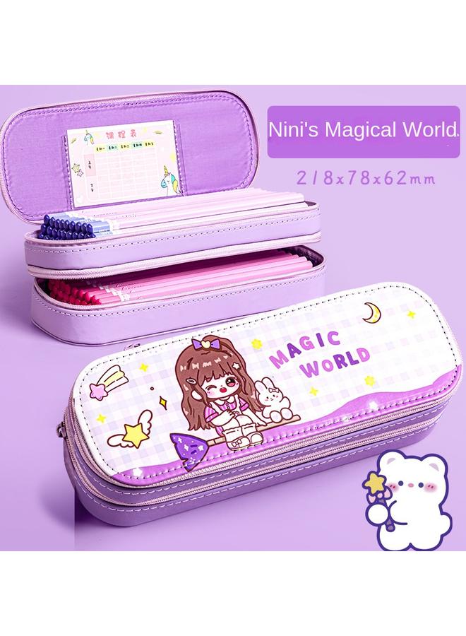 Bluejw Large Capacity Pencil Case Multifunctional Third Grade Double-layer Pencil Case High Color Value Waterproof Storage Pencil Case For Girls - Image 1