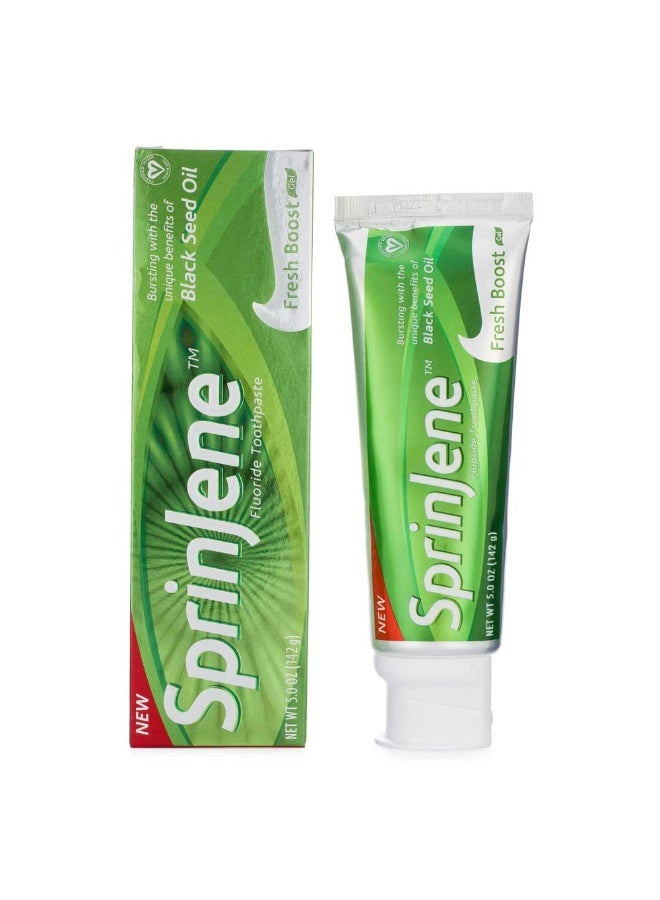 سبرين جين معجون أسنان سبرينجين بالفلورايد وزيت الحبة السوداء والزنك – لتبييض طبيعي، معتمد من ADA، حلال، نباتي وخالٍ من التجارب الحيوانية - Image 1