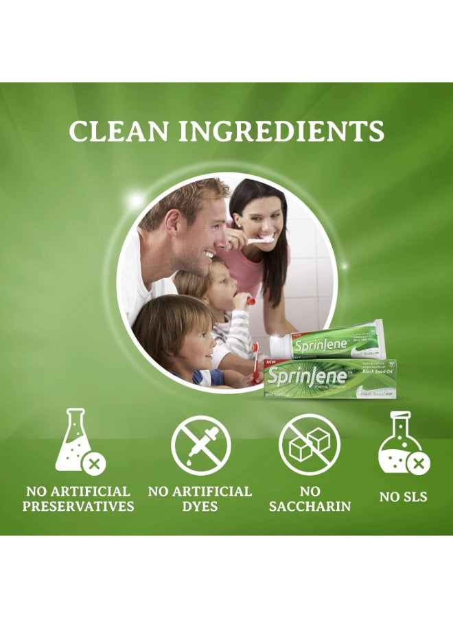 سبرين جين معجون أسنان سبرينجين بالفلورايد وزيت الحبة السوداء والزنك – لتبييض طبيعي، معتمد من ADA، حلال، نباتي وخالٍ من التجارب الحيوانية - Image 2