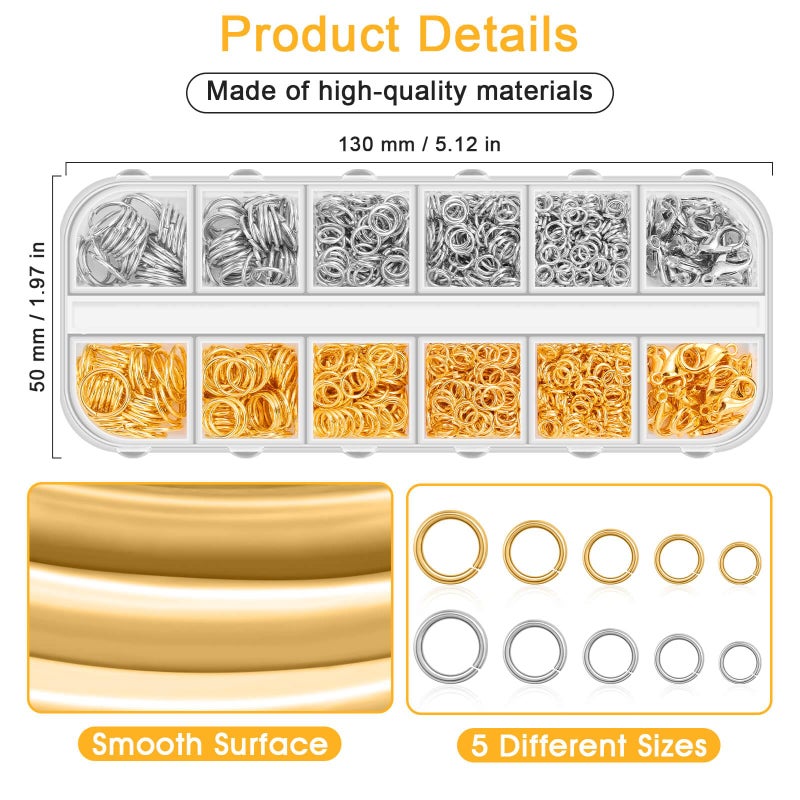 Anezus Jump Rings for Jewelry Making Supplies and Necklace Repair with Jump Ring Pliers and Open Jump Ring(1200Pcs Silver and Gold) - Image 4