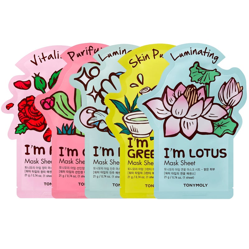 TONYMOLY Iâ€™m Sheet Mask Gift Set â€“ Korean Face Mask Variety Pack with Hydrating & Vitamin Infused Essences, 5 Pack - Image 1