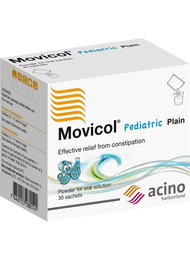 MOVICOL مسحوق موفيكول للأطفال بنكهة عادية لتخفيف فعال من الإمساك محلول فموي 6.9 جرام/كيس 30 كيس (العمر من 2-11 سنة)