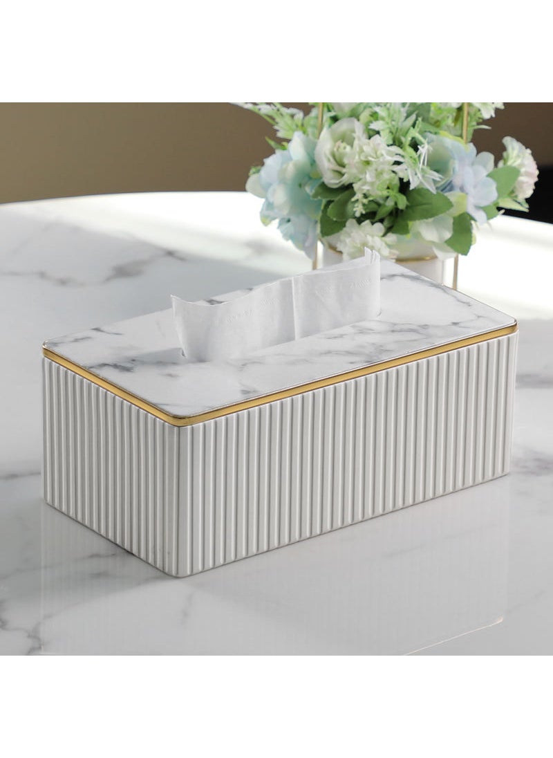 Generic - Large Leather Tissue Box with Custom Logo White Marble Italian Large - Image 1