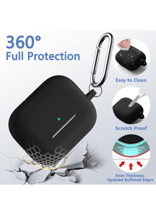 SZOXST Compatible fro AirPods Pro 3 Case Cover AirPods Pro Case for Women and Men, Soft Silicone Protective Case for Airpods Pro 3 Generation 2025 with Keychain Front LED Visible Comes With Cleaning Pen Black - Image 2