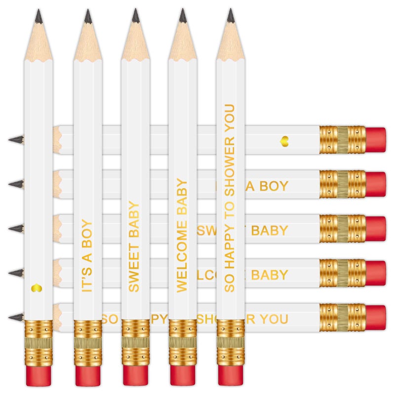 Vusnud 50Pcs Baby Shower Sharpened Half Pencils with Erasers Presharpened Pencils for Baby Shower Games 4 Inches - Image 2