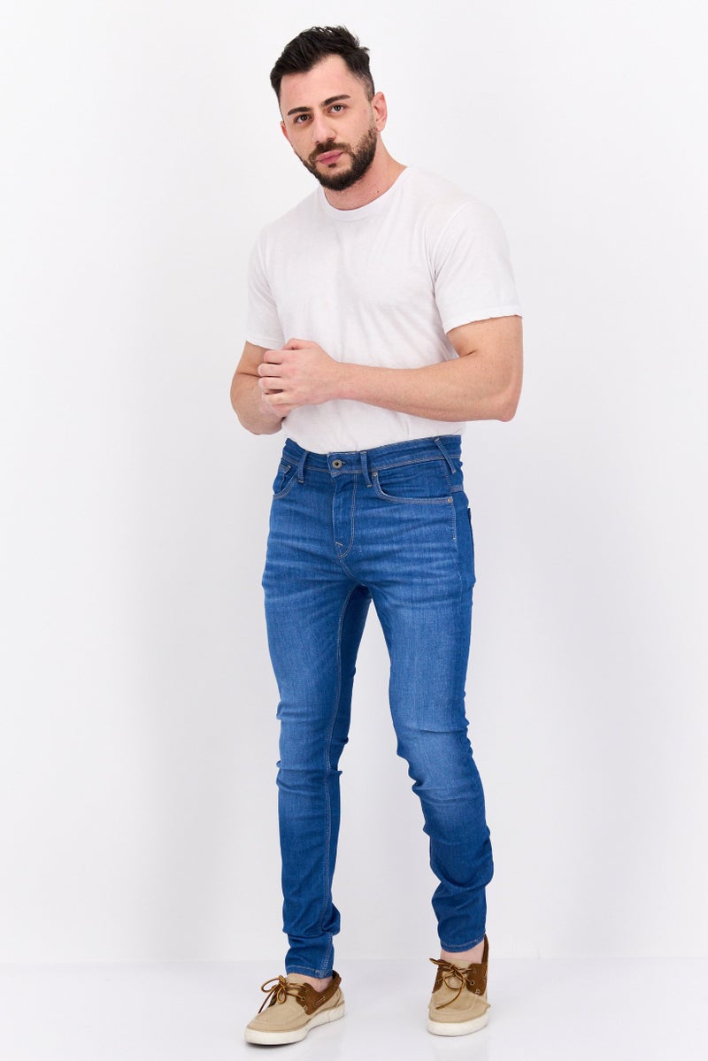 Pepe Jeans Men Regular Waist Slim Fit Washed Stretchable Jeans, Light Blue - Image 4