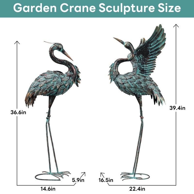 Ruifabo Garden Statues Large Metal Crane Sculptures, Outdoor Heron Metal Statue Yard Art for Garden Decor, Realistic Bird Art for Outdoor Decor, Standing Lifelike, Water&Rust-Proof, Set of 2 Bronze - Image 2