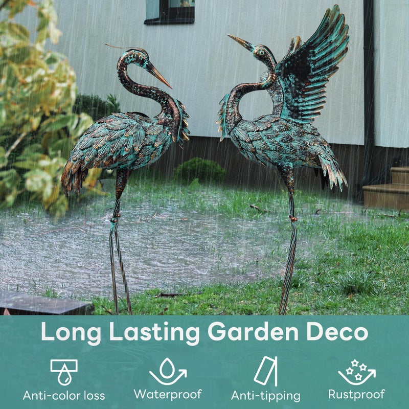 Ruifabo Garden Statues Large Metal Crane Sculptures, Outdoor Heron Metal Statue Yard Art for Garden Decor, Realistic Bird Art for Outdoor Decor, Standing Lifelike, Water&Rust-Proof, Set of 2 Bronze - Image 4