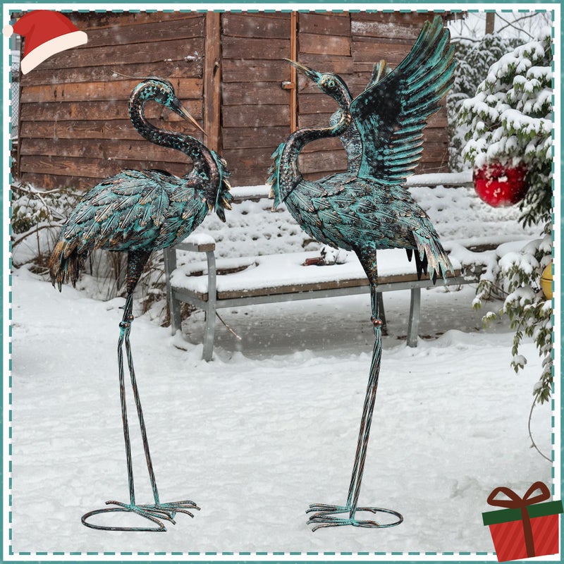 Ruifabo Garden Statues Large Metal Crane Sculptures, Outdoor Heron Metal Statue Yard Art for Garden Decor, Realistic Bird Art for Outdoor Decor, Standing Lifelike, Water&Rust-Proof, Set of 2 Bronze - Image 5