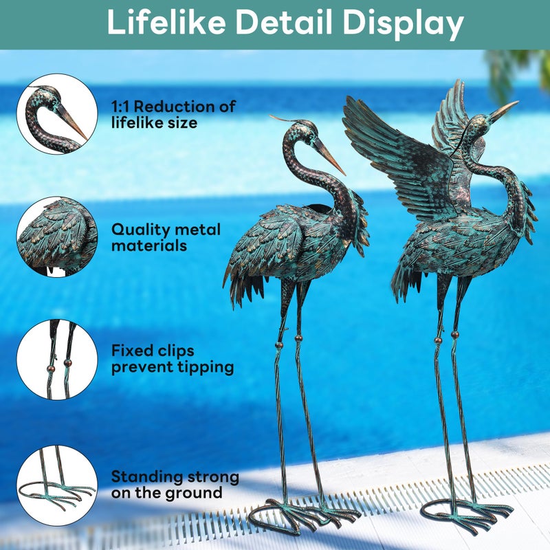 Ruifabo Garden Statues Large Metal Crane Sculptures, Outdoor Heron Metal Statue Yard Art for Garden Decor, Realistic Bird Art for Outdoor Decor, Standing Lifelike, Water&Rust-Proof, Set of 2 Bronze - Image 3