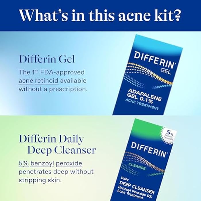 Differin Acne Skin Care Kit, Differin Gel Retinoid Acne Treatment for Face with 0.1% Adapalene & 5% Benzoyl Peroxide Face Wash & Body Wash, Designed for Pimple and Acne Prone Skin - Image 2