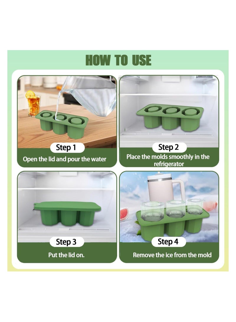 Captaintech Ice Cube Tray for Stanley Cup, Silicone Ice Cube Mold with Spill-Resistant Lid, 3 Hollow Cylinder Ice Cube Molds for 20-40 oz Tumblers, BPA Free, Ice Cube Trays for Freezer Drinks Whiskey, Green - Image 4