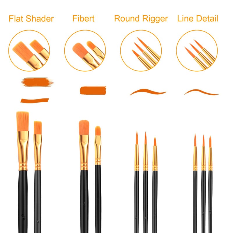 AROIC Acrylic Paint Brushes, 6 Packs / 60 pcs Nylon Hair Paint Brush Set for All Purpose Oil Watercolor Painting Artist Professional Kits (Black) - Image 2