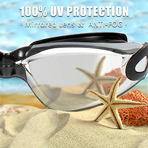 EverSport Kids Swim Goggles, Pack of 2 Swimming Goggles for Children Teens, Anti-Fog Anti-UV Youth Swim Glasses Leak Proof for Age4-16, Mirrored Blue & Black, Portable - Image 3