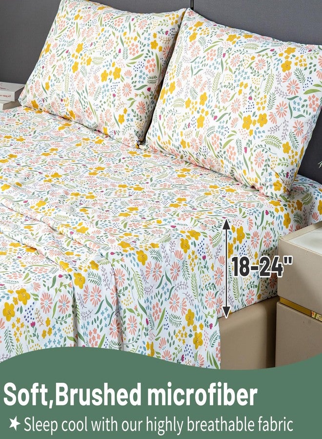 Bedlifes Queen Size Extra Deep Pocket Sheet Sets - Fits Mattresses Up to 18-24" Thick, 4-Piece Microfiber Set with 1800 Thread Count, Soft, Smooth, Breathable, Featuring Floral - Image 3