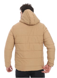 Andora Plain Zipped Hooded Jacket _Camel  - Image 3