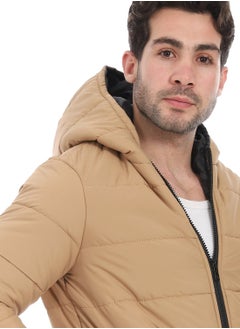 Andora Plain Zipped Hooded Jacket _Camel  - Image 4