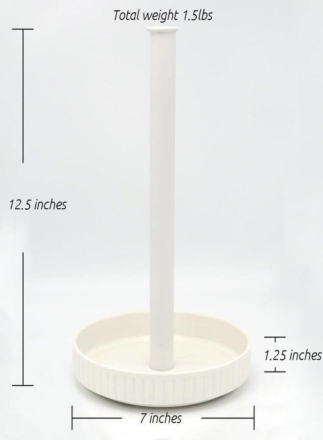 VROOMIUM Paper Towel Holder Countertop, Ceramic Base Easy-to-Clean, 1.4 lbs, 7" B x 12.5" H, Stable Elegant and Durable Kitchen Roll Stand, Chic White - Image 3
