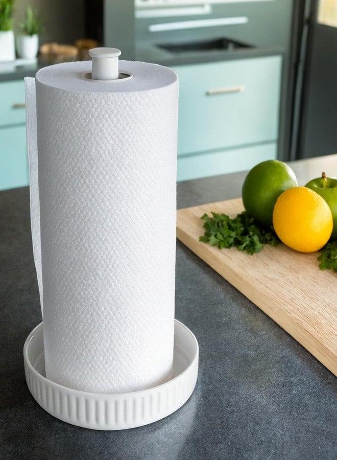 VROOMIUM Paper Towel Holder Countertop, Ceramic Base Easy-to-Clean, 1.4 lbs, 7" B x 12.5" H, Stable Elegant and Durable Kitchen Roll Stand, Chic White - Image 5