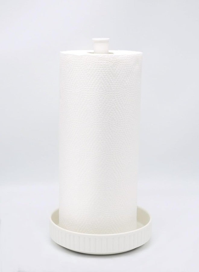 VROOMIUM Paper Towel Holder Countertop, Ceramic Base Easy-to-Clean, 1.4 lbs, 7" B x 12.5" H, Stable Elegant and Durable Kitchen Roll Stand, Chic White - Image 4