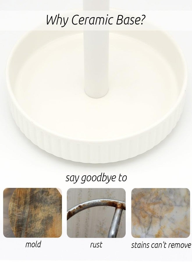 VROOMIUM Paper Towel Holder Countertop, Ceramic Base Easy-to-Clean, 1.4 lbs, 7" B x 12.5" H, Stable Elegant and Durable Kitchen Roll Stand, Chic White - Image 2
