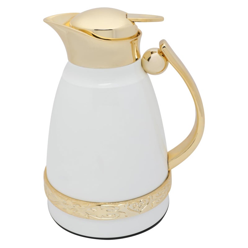 Soleter Vacuum Flask 0.7 Liter Pearl White & Gold – Insulated Thermal Flask with Wide Mouth, Leak-Proof Cap & Push Button Opening - Image 1