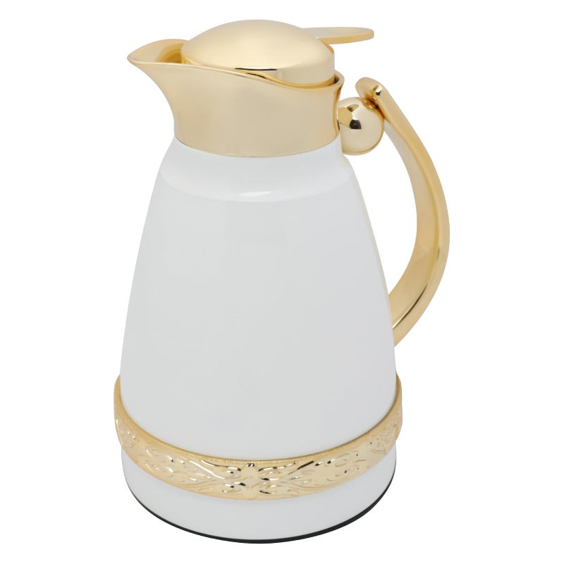 Soleter Vacuum Flask 0.7 Liter Pearl White & Gold – Insulated Thermal Flask with Wide Mouth, Leak-Proof Cap & Push Button Opening - Image 2