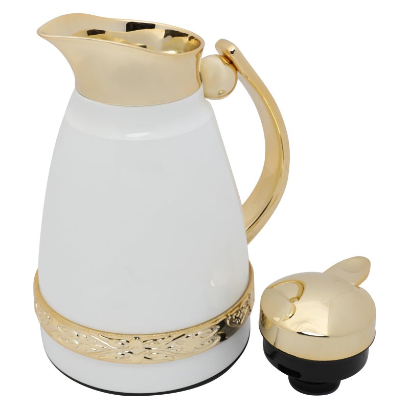Soleter Vacuum Flask 0.7 Liter Pearl White & Gold – Insulated Thermal Flask with Wide Mouth, Leak-Proof Cap & Push Button Opening - Image 3