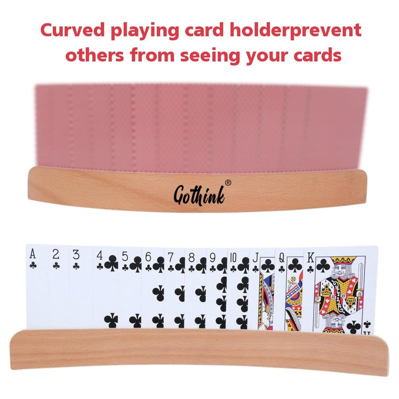 GOTHINK Set of 4 - Wood Curved Playing Card Holder for Kids Adult Seniors Solid Wood Cards Holders for Playing Cards 13.4 x1.4 x 0.5 Inch Non Slip Card Deck for Bridge Canasta Strategy Card Games - Image 4