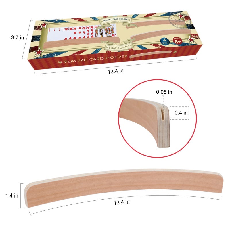 GOTHINK Set of 4 - Wood Curved Playing Card Holder for Kids Adult Seniors Solid Wood Cards Holders for Playing Cards 13.4 x1.4 x 0.5 Inch Non Slip Card Deck for Bridge Canasta Strategy Card Games - Image 2