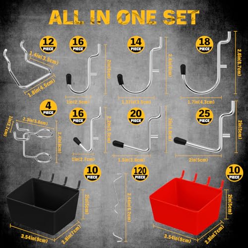 ELEAD مجموعة أدوات تعليق 297 قطعة من إيليد، ملحقات منظم لوح التعليق مع صناديق لتنظيم أدوات متنوعة، تناسب لوح التعليق بسمك 1/8 أو 1/4 بوصة للتخزين المعلق، للمرآب والمطبخ والحمام وغرفة الحرف اليدوية - Image 5