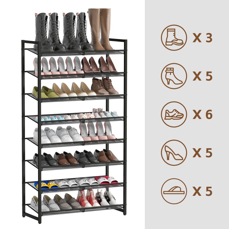 MILEFA Shoe Rack, 8-Tier Metal Shoe Organizer, Tall Shoe Rack for Closet,entryway,Garage, with Adjustable Flat or Angled Shelves, 32-40 Pairs,Shoes That can accommodate The Whole Family. - Image 5
