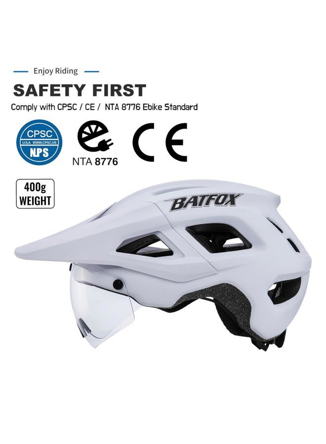 BATFOX Mountain Bike Helmet for Men Women,MTB Bicycle Cycling E-Bike Helmet for Adults Fit(52-60CM) (W/Goggles-White, L(56-60CM)) - Image 2