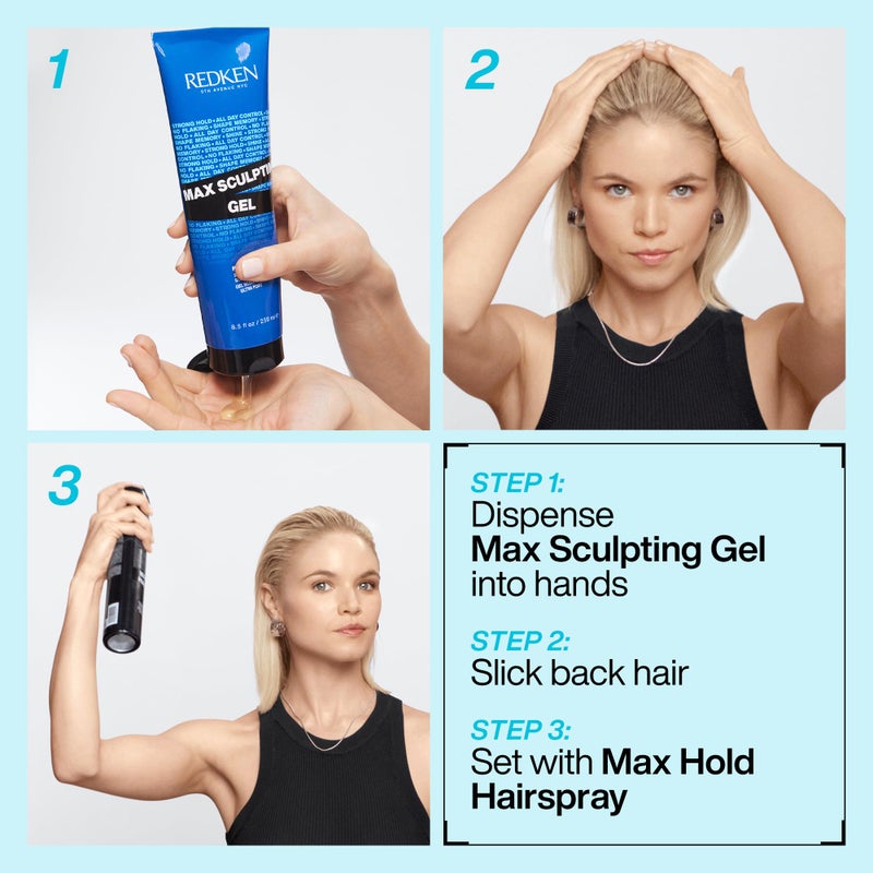 Redken Max Sculpting Gel For All Hair Types - Provides Body & High Shine Finish With Long-Lasting Shape Memory, Flake-Free Control - Image 5