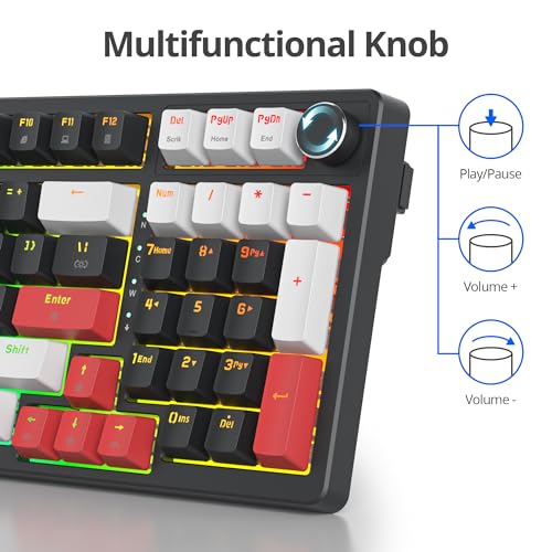 Surmen Creamy Keyboard with Number Pad, 96% RGB Mechanical, Full Gasket Mounted, Hot Swappable, Custom Wired Thocky Keyboard with Knob for Office Gamers (Black) - Image 5