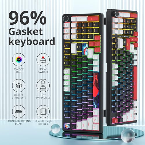 Surmen Creamy Keyboard with Number Pad, 96% RGB Mechanical, Full Gasket Mounted, Hot Swappable, Custom Wired Thocky Keyboard with Knob for Office Gamers (Black) - Image 2