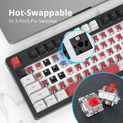 Surmen Creamy Keyboard with Number Pad, 96% RGB Mechanical, Full Gasket Mounted, Hot Swappable, Custom Wired Thocky Keyboard with Knob for Office Gamers (Black) - Image 4
