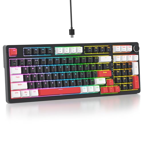 Surmen Creamy Keyboard with Number Pad, 96% RGB Mechanical, Full Gasket Mounted, Hot Swappable, Custom Wired Thocky Keyboard with Knob for Office Gamers (Black) - Image 1