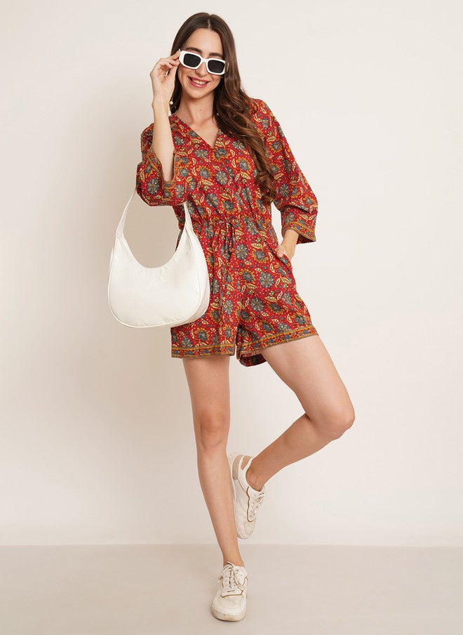 COTLAND FASHION بدلة كوتلاند فاشن بطبعات نقوش عرقية مع حزام خصر - Image 5