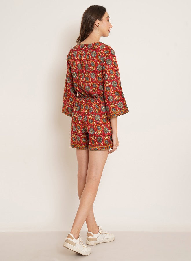 COTLAND FASHION بدلة كوتلاند فاشن بطبعات نقوش عرقية مع حزام خصر - Image 4
