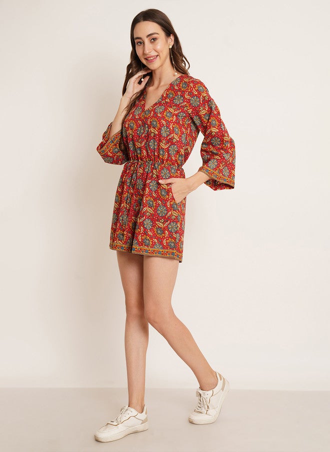 COTLAND FASHION بدلة كوتلاند فاشن بطبعات نقوش عرقية مع حزام خصر - Image 3