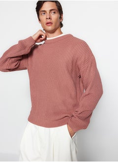trendyol Dusty Rose Oversize Fit Wide Fit Crew Neck Basic Knitwear Sweater TMNAW23KZ00189  - Image 2
