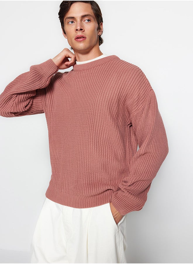trendyol Dusty Rose Oversize Fit Wide Fit Crew Neck Basic Knitwear Sweater TMNAW23KZ00189  - Image 2