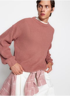 trendyol Dusty Rose Oversize Fit Wide Fit Crew Neck Basic Knitwear Sweater TMNAW23KZ00189  - Image 1