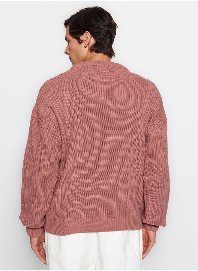 trendyol Dusty Rose Oversize Fit Wide Fit Crew Neck Basic Knitwear Sweater TMNAW23KZ00189  - Image 4