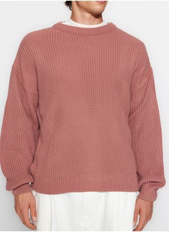 trendyol Dusty Rose Oversize Fit Wide Fit Crew Neck Basic Knitwear Sweater TMNAW23KZ00189  - Image 3
