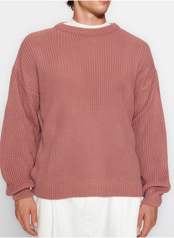 trendyol Dusty Rose Oversize Fit Wide Fit Crew Neck Basic Knitwear Sweater TMNAW23KZ00189  - Image 3