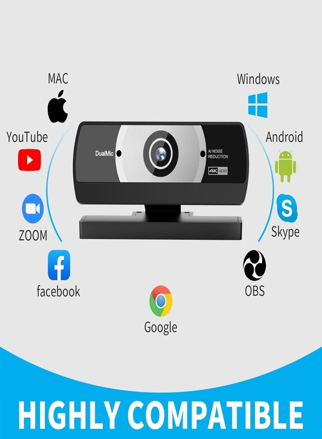 Diccik 4K Webcam,Webcams for PC, Noise Cancellation,Plug & Play USB Webcam for Laptop, Desktop, PC, Mac, Zoom, Skype, Streaming - Image 5